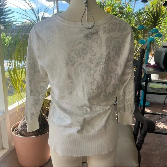 White House Black Market white cardigan with Silver Accents MEDIUM - Picture 7 of 8